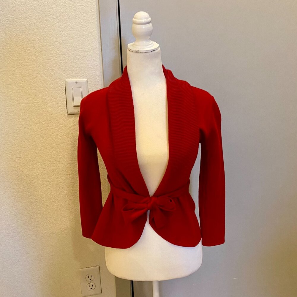 BCBG Red Cardigan 100% Merino Wool XS